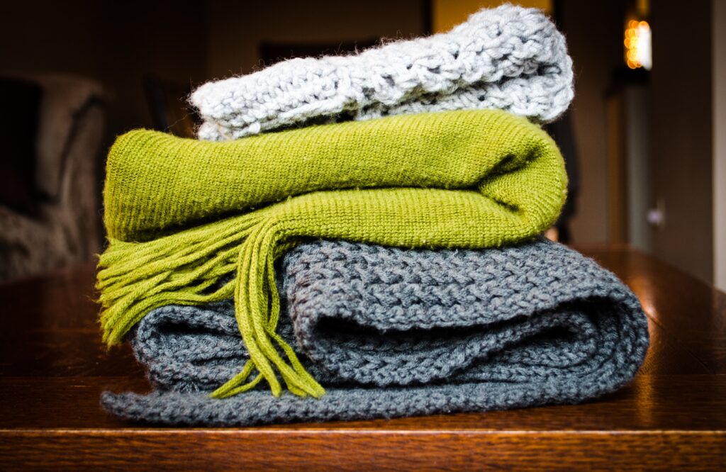 Folded Knit Green and Grey Winter Scarves