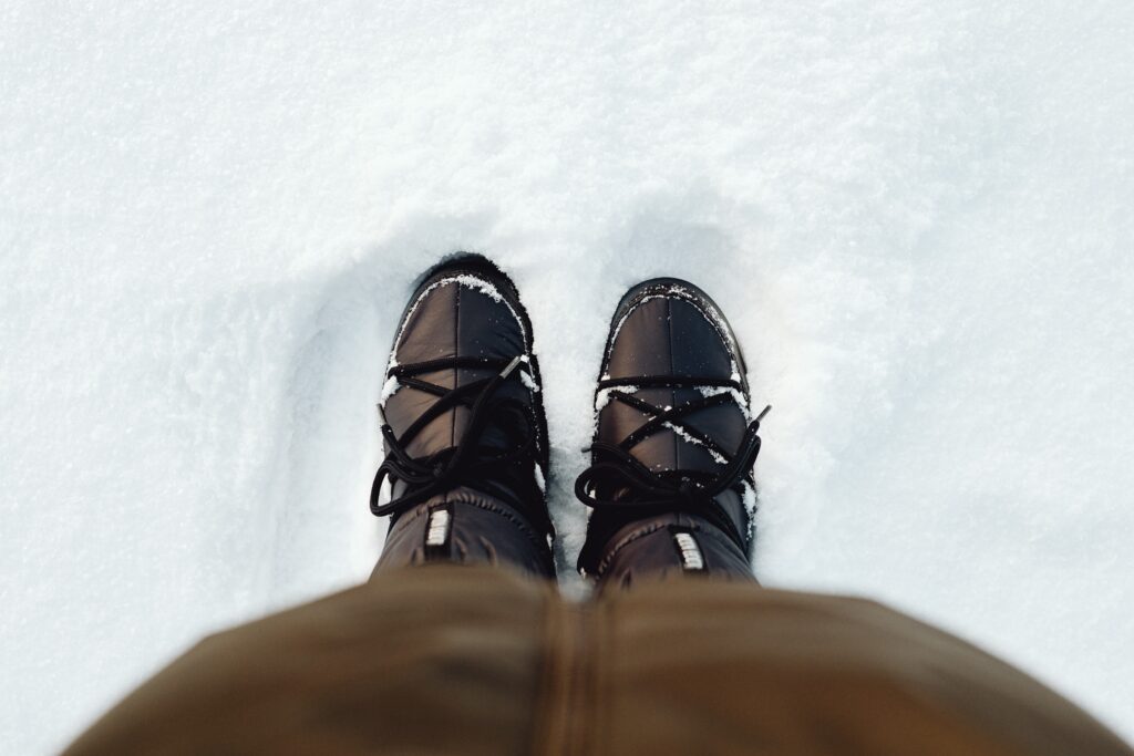 Lace Up Black Winter Boots in the Snow