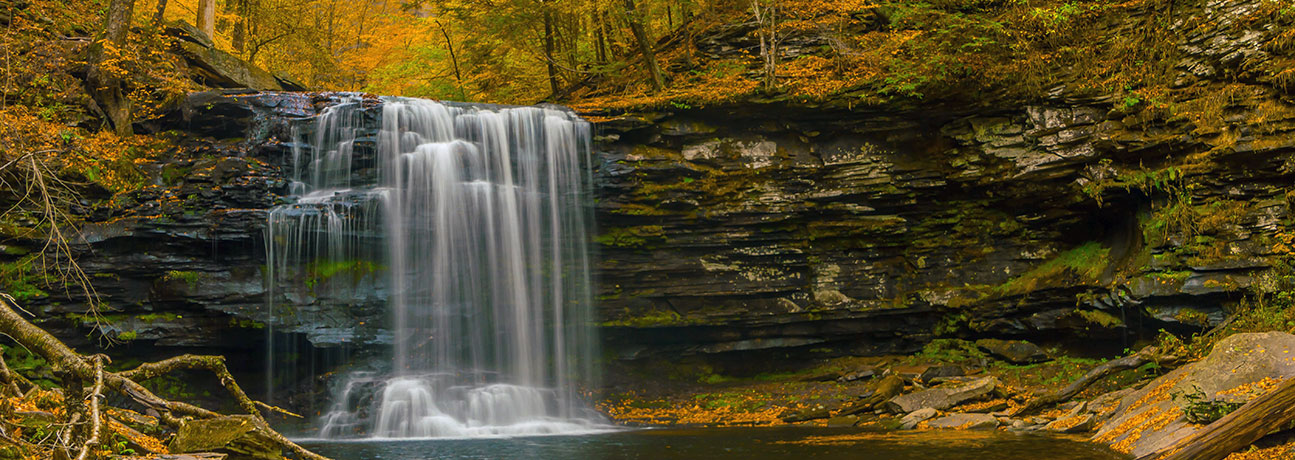 A 20 foot waterfall in the fall.