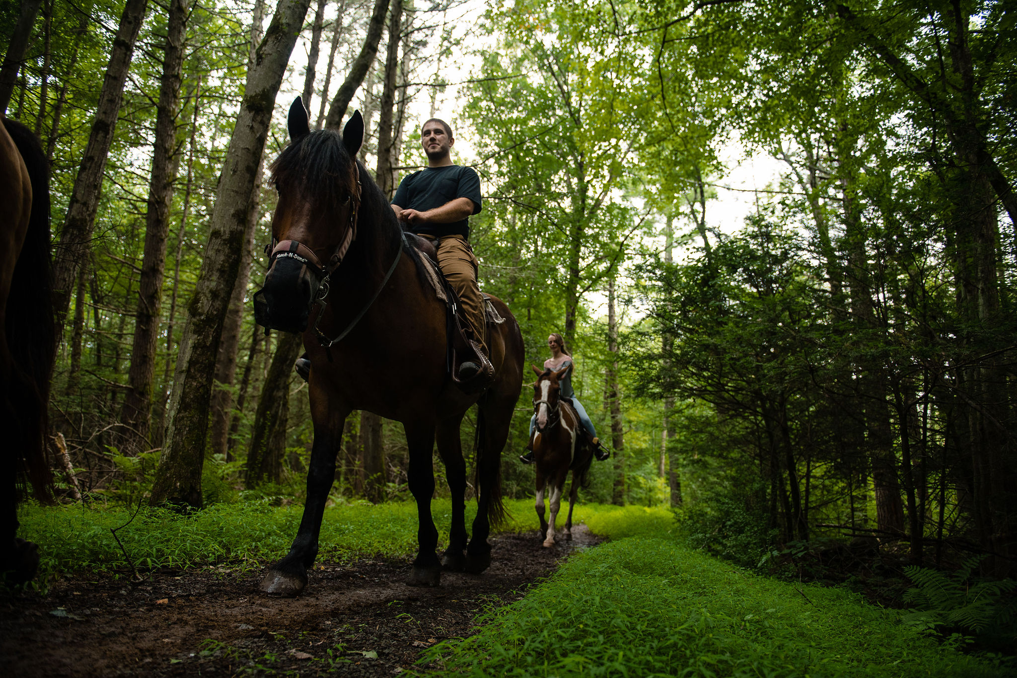 Man and Woman on Horseback Trail Ride in Poconos Mountains